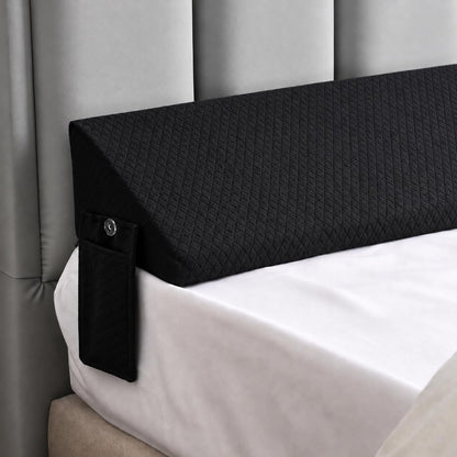 King Size Bed Wedge Pillow for Headboard/Gap Filler Prevent Things Drop | Long Triangle Edge Corner Pillow for Bed Gap Filler King Couch Apartment Home Essentials, Dense Foam, Pockets,10x6x76in Black
