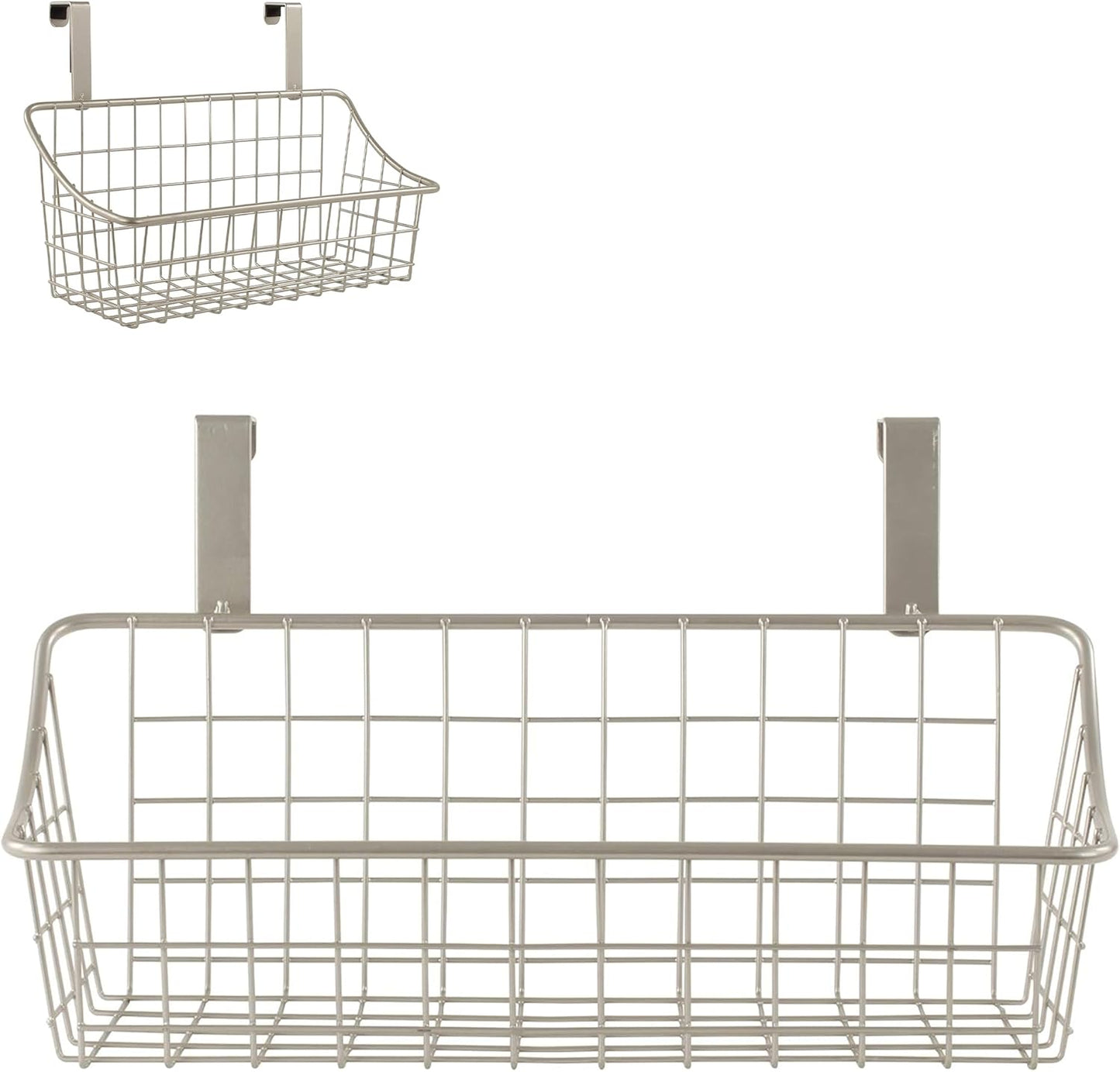 Spectrum Hanging Baskets for Organizing (Large, Satin Nickel) - Grid Over the Cabinet Wire Basket for Kitchen or Bathroom - Door Hanging Storage Organizer for Cleaning Supplies, Washcloths, & Towels