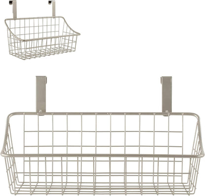 Spectrum Hanging Baskets for Organizing (Large, Satin Nickel) - Grid Over the Cabinet Wire Basket for Kitchen or Bathroom - Door Hanging Storage Organizer for Cleaning Supplies, Washcloths, & Towels