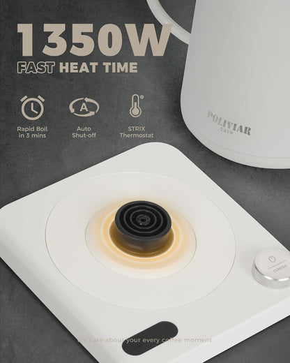 POLIVIAR Electric Gooseneck Kettle, 1350W Electric Tea Kettle Wood Pattern Handle, 34oz Pour Over Electric Kettle for Coffee & Tea, 18/8 Stainless Steel Inner, Temperature Control & Rapid Heating | 1350W, 34oz Pour Over Electric Tea Kettle for Coffee &
