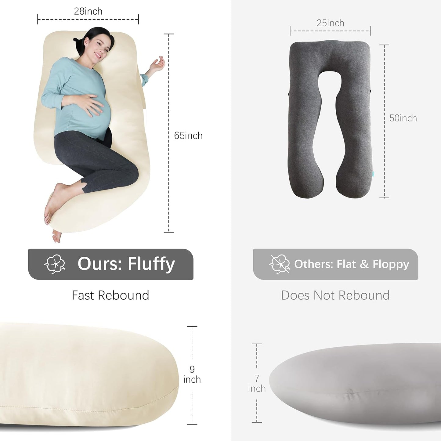 MOON PARK Pregnancy Pillows for Sleeping - 57 Inch U Shaped Full Body Maternity Pillow with Removable Cover - Support for Back, Legs, Belly, Hips - Pregnancy Pillow for Women - Grey