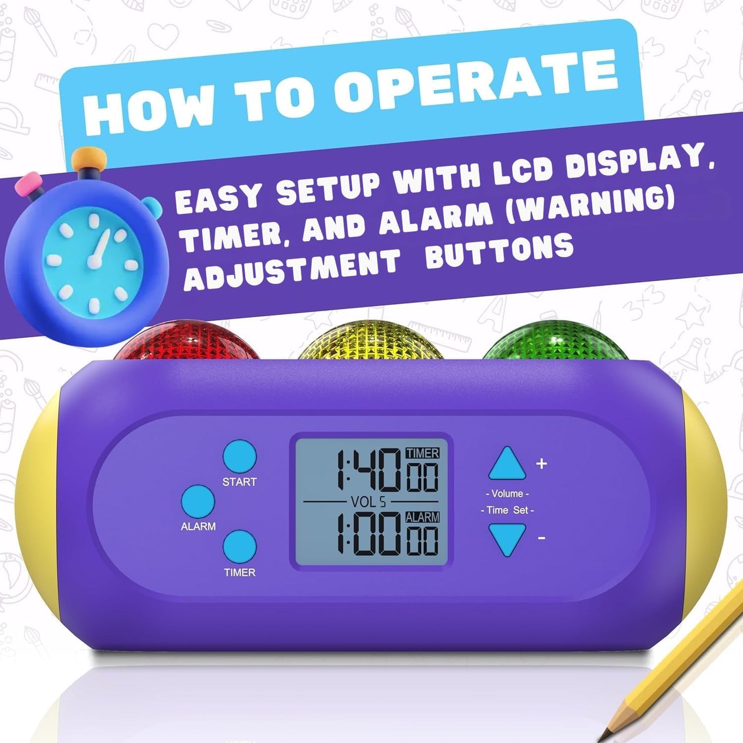 Visual Timer for Kids, Interactive Light and Sound Visual Timer for Classroom with Red, Yellow, and Green Lights, Engaging Timer for Kids, for Teachers, or Holiday Present
