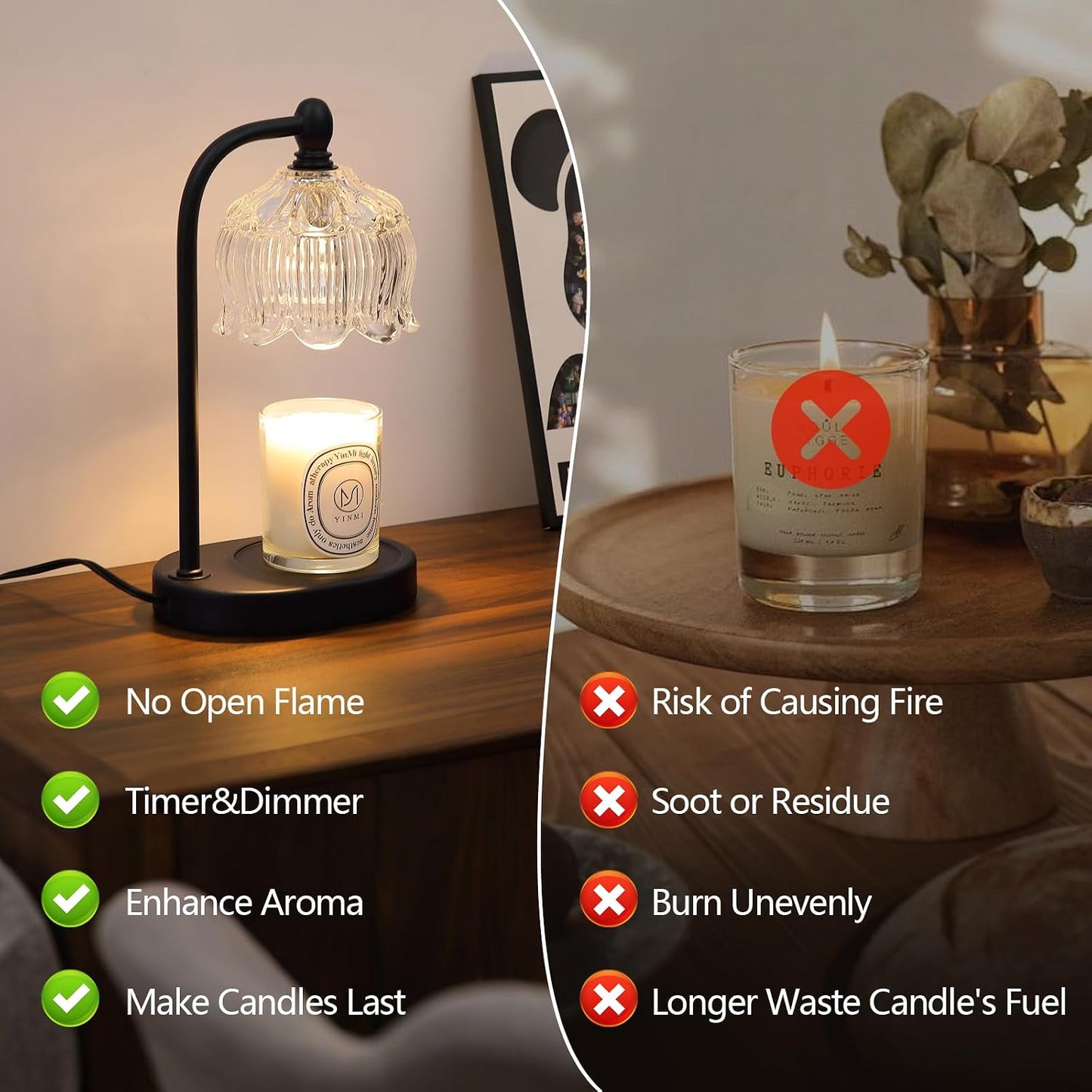 Candle Warmer Lamp with Timer and Dimmer,Electric Gold Light Gifts for Women Melt Wax Warmer Lamp with 2 Bulbs for Candle Jars House Warming New Home Decor Bedroom