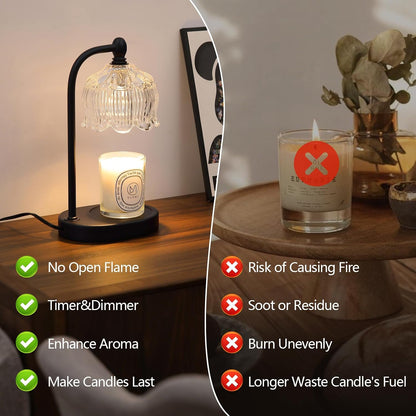 Candle Warmer Lamp with Timer and Dimmer,Electric Gold Light Gifts for Women Melt Wax Warmer Lamp with 2 Bulbs for Candle Jars House Warming New Home Decor Bedroom