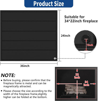 36"x24" Fireplace Cover, Magnetic Fireplace Blocker Blanket Stop Heat Loss | Indoor Fireplace Draft Stopper Save Energy, Magnetic Fireplace Draft Cover for Iron Fireplace Frame