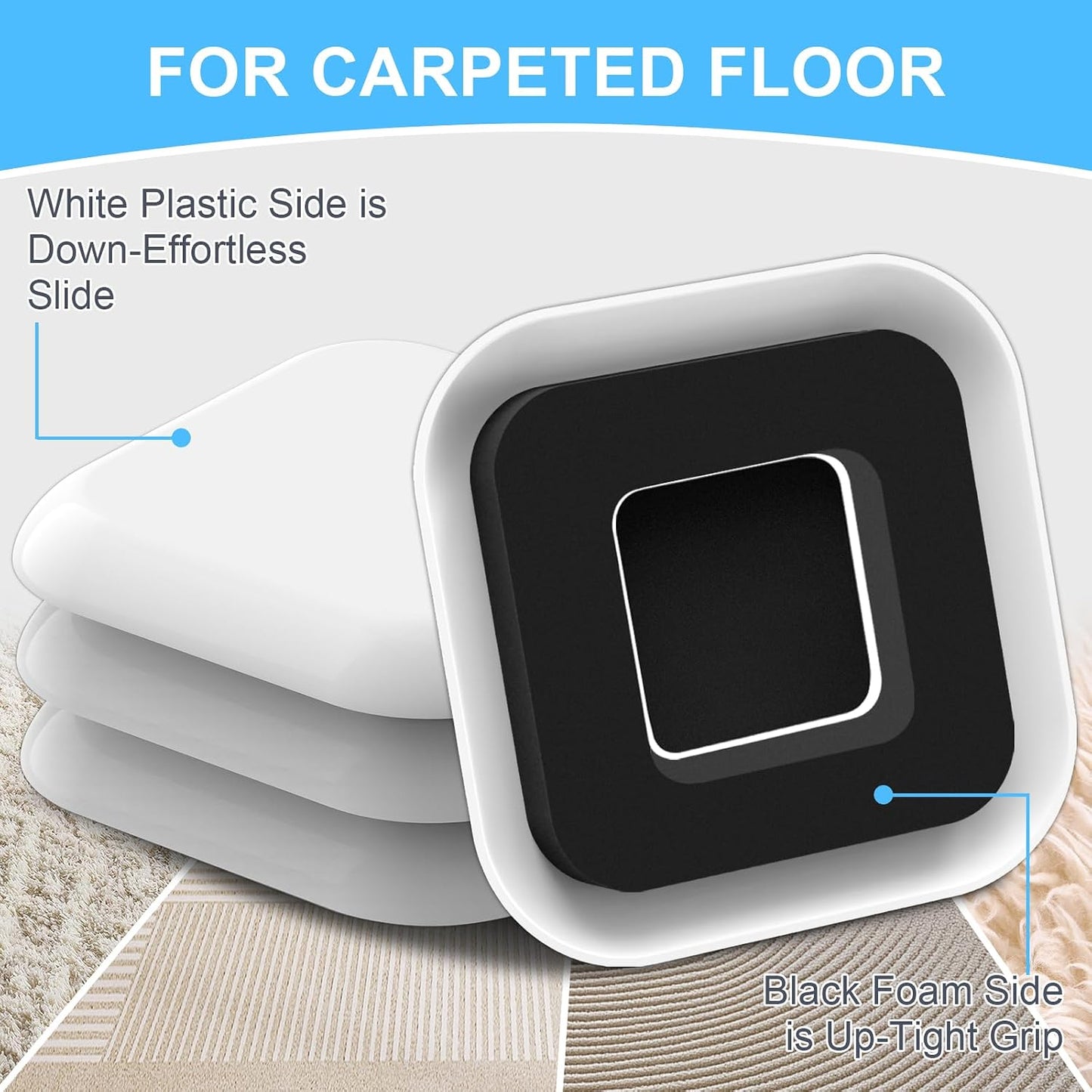 New Upgrade Furniture Sliders: Multi-Surface 3-in-1 Furniture Movers Slider | Heavy Moving Pads with 8PCS 4.3" Carpet Sliders + 4PCS Hard Floor Socks + 1 Lifter - Protect Floor and Easily Move Furniture