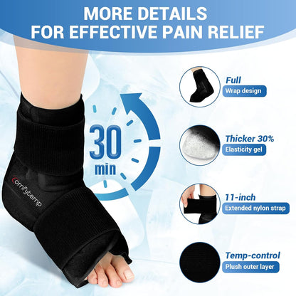 Comfytemp Ankle Foot Ice Pack Wrap for Plantar Fasciitis Relief, FSA Eligible HSA, Ankles Brace for Sprain Pain, Heel Spur, Swelling, Achilles Tendonitis, Hot Cold Gel Ice Pack for Injuries Reusable