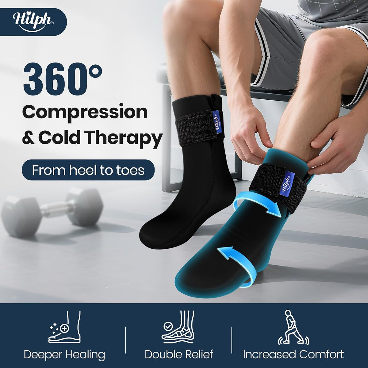 Hilph Ice Pack Sock for Full Foot Pain Relief, Hot Cold Therapy Sock
