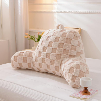 Aimuan Reading Pillow Checkered Bed Rest Wedge Backrest Checkerboard Pillow with Arms Back Support for Sitting Up in Bed Cushion Incline Rest Sleeping Snoring Pillow (Beige,Large)