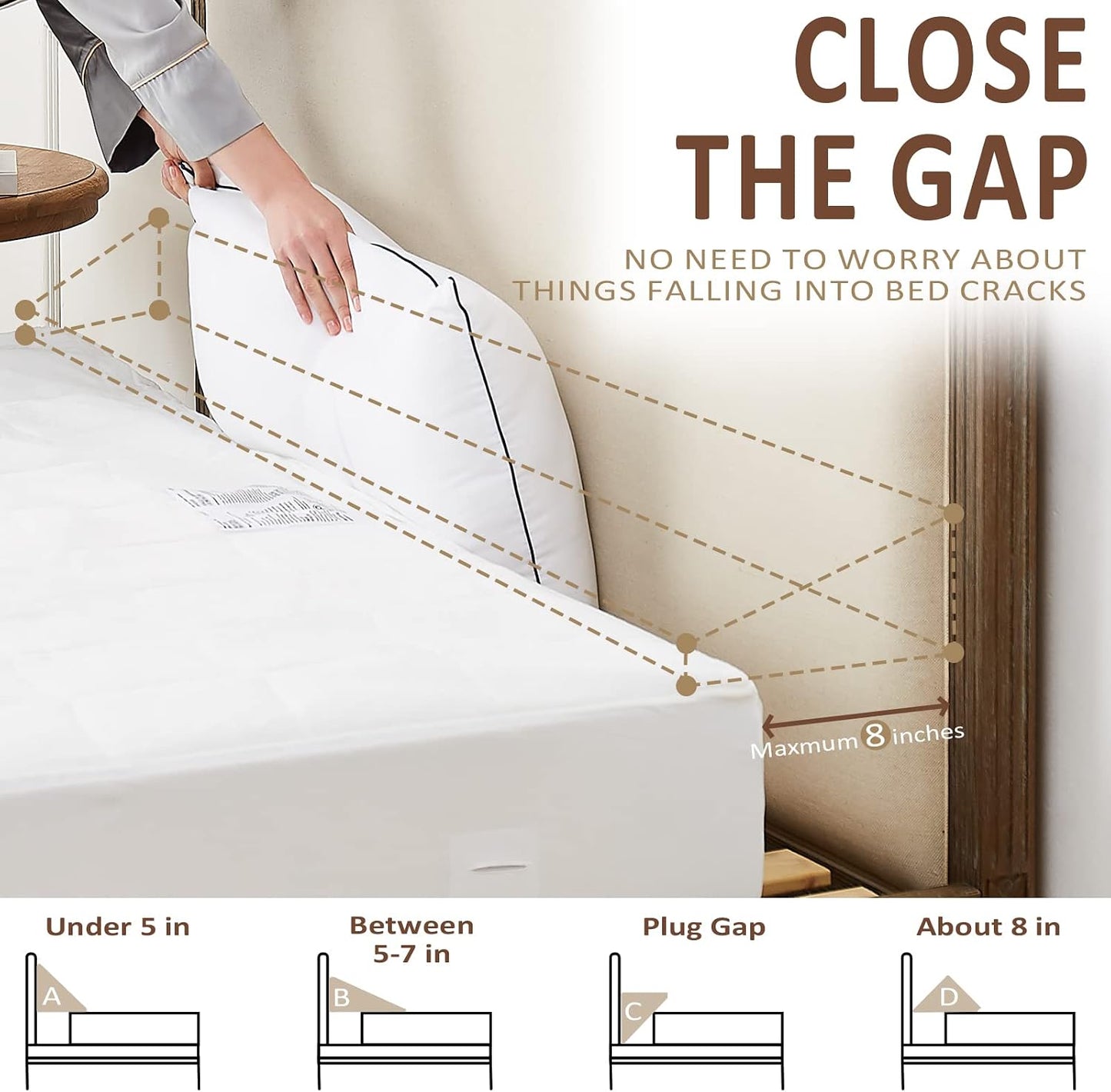 Homemate King Size（76"x10"x6"） Bed Wedge Pillow for Headboard - Bed Gap Filler(0-8") - Triangle Bloster Pillow Wedge - White