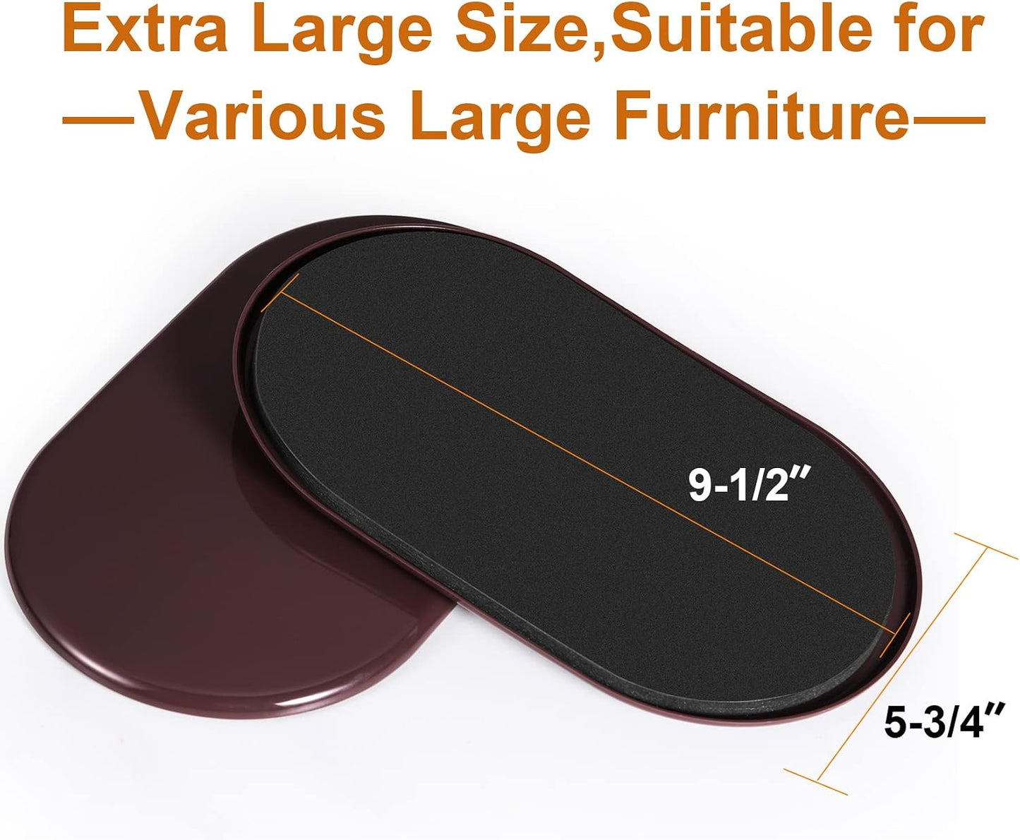4PCS Large Furniture Sliders for Carpet and Hardwood Floors,9 1/2" x 5 3/4" | Reusable Furniture Moving Pad,Premium Furniture Movers Sliders, Oval Heavy Duty Sliders, Move Easily Protect Your Floor,Beige