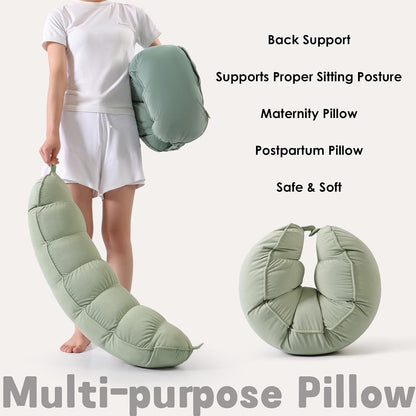 Peallow(Pat. Pend) – Long Round Body Pillow for Adults, Bolster Pillow for Sleeping, Soft and Supportive Pillow for Sleeping & Lumbar Support (Green-White, 29.5")