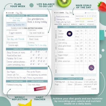 Clever Fox Wellness Planner & Food Journal for Weight Loss, A5 Orange | 5.8"x8.3" nutrition & exercise tracker for women tracking meals, diet & symptom diary, calorie counter notebook, stickers