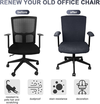 Tallew 4 Pcs Office Chair Covers Set Computer Universal Protective Stretchable Chair Seat Covers Desk Armrest Slipcovers Pads Office Cushion Backrest for Rotating (XL,Silver Gray)