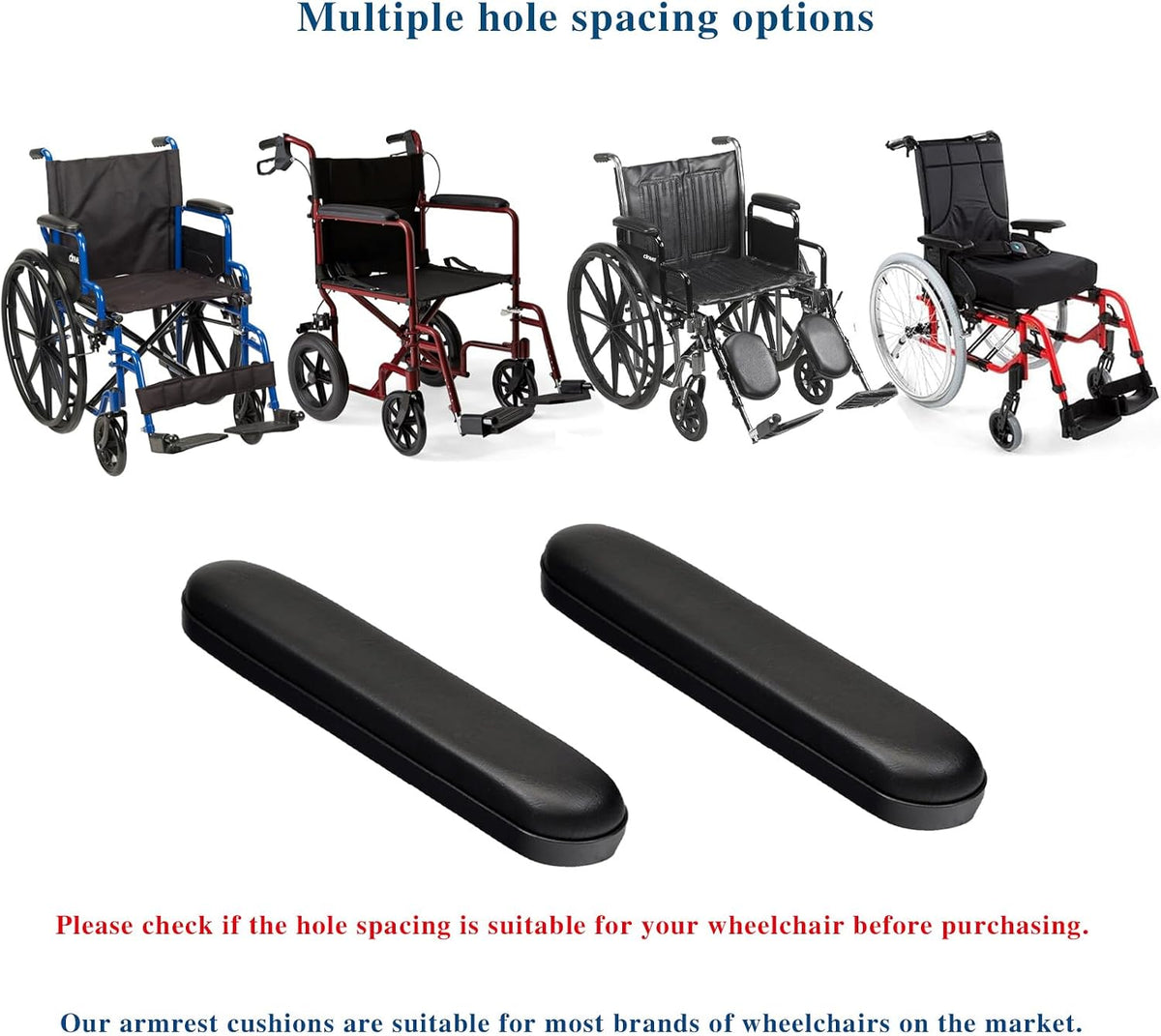 HMZ Full Length Padded Armrest Black 10-1/4" Long Wheelchair and Transport Chair arm Cushions, Black (1 Pair) Compatible with All Brands(10-1/4")