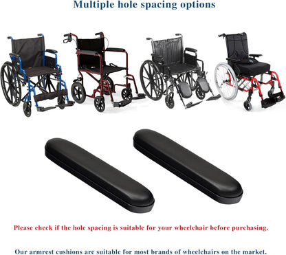 HMZ Full Length Padded Armrest Black 10-1/4" Long Wheelchair and Transport Chair arm Cushions, Black (1 Pair) Compatible with All Brands(10-1/4")