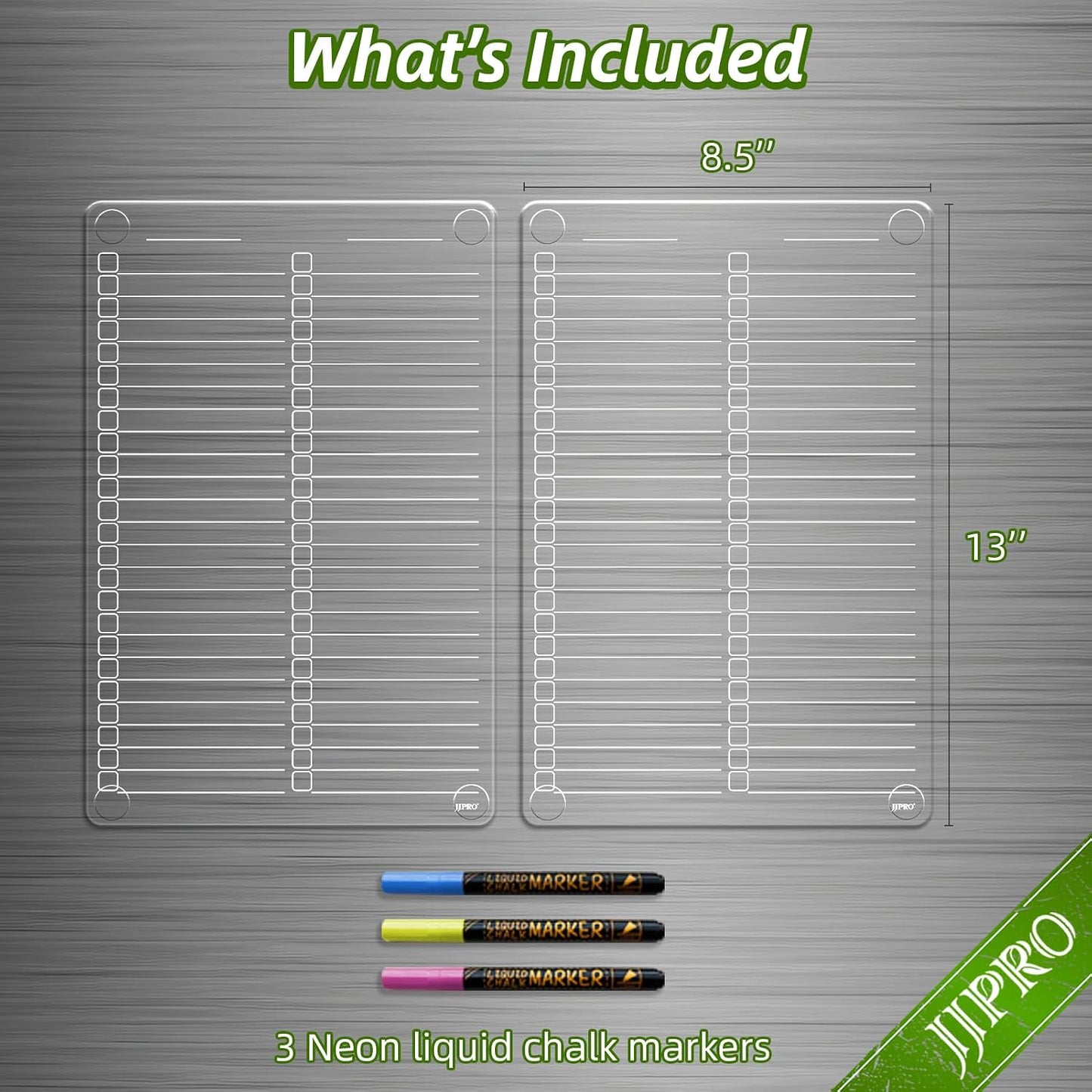 JJPRO Non-Magnetic Dry Erase Calendar for Fridge, Monthly Calendar, Weekly Planning Board Bundle for All Smooth Surfaces. Clear Reusable Calendar Stick to Fridge,Cabinet,Door&Glass