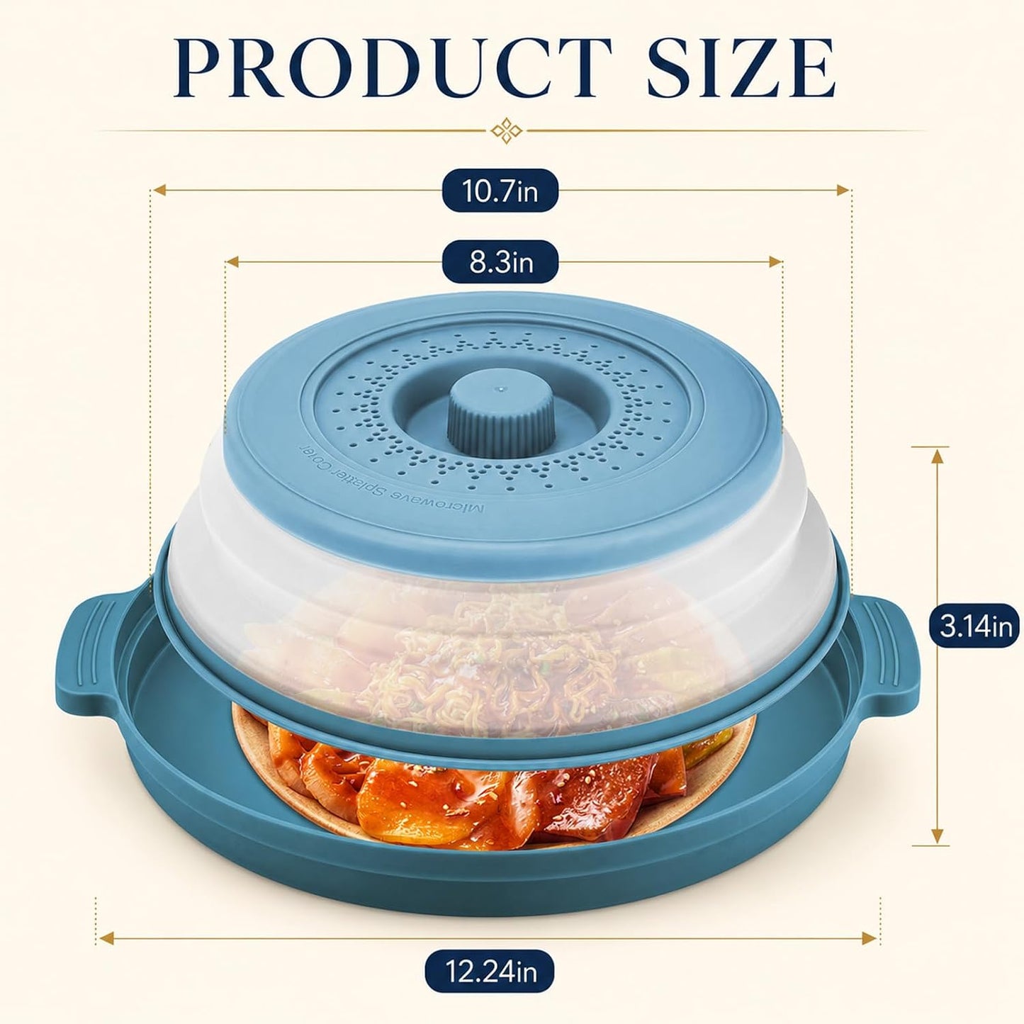 Microwave Splatter Cover for Food with Anti-Scald Base Plate and Handles, Large BPA-Free Silicone Vented Collapsible Guard Lid, Kitchen Essential Gadget for Meal Prep, 10.7 Inch(gray)