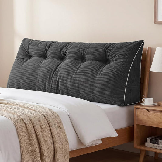 Sasttie Headboard Pillow Queen, Triangular Wedge Pillow Headboard, Wedge Headboard Pillow for Bed Sofa, Daybed Pillows for Sitting up, Reading or Working with Removable Cover, Dark Grey