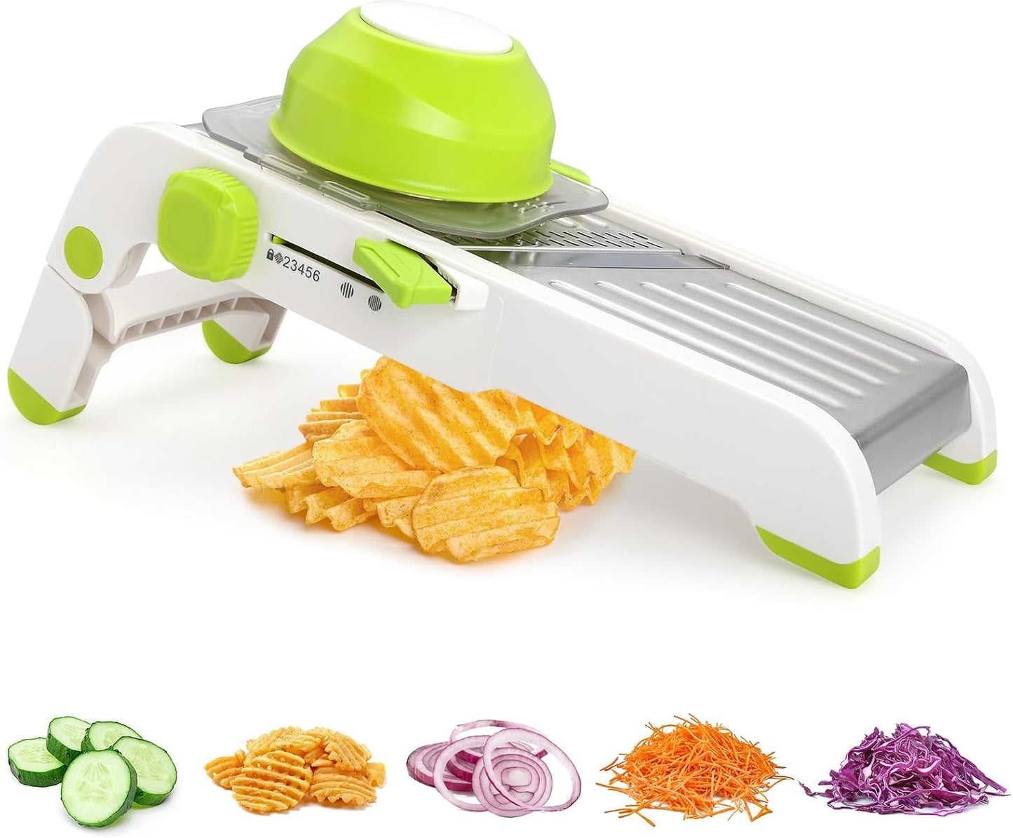 Mandoline Slicer for Kitchen, Adjustable Vegetable Potato Slicer | Stainless Steel Safe Mandolin Veggie Fruit Cutter with Food Holder, for Onion Cucumber Tomato Carrot, Grey