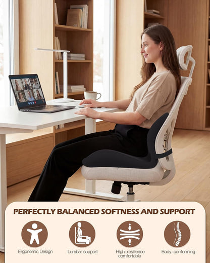 Office Chair Cushion for Tailbone & Low Back Pain Relief, Seat Cushions for Office Chairs with Comfortable Foam and High Backrest, Suitable for Office Chairs, Cars, Trucks, and Home Chairs
