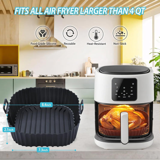 Komzon Silicone Air Fryer Liners Reusable 3 PCS, Airfryer Liners, Silicone Air Fryer Basket Liners Square, Food Grade AirFryer Accessories 4-7 QT, Ktchen Gadgets for Pot Oven Liner Baking Tray Pan