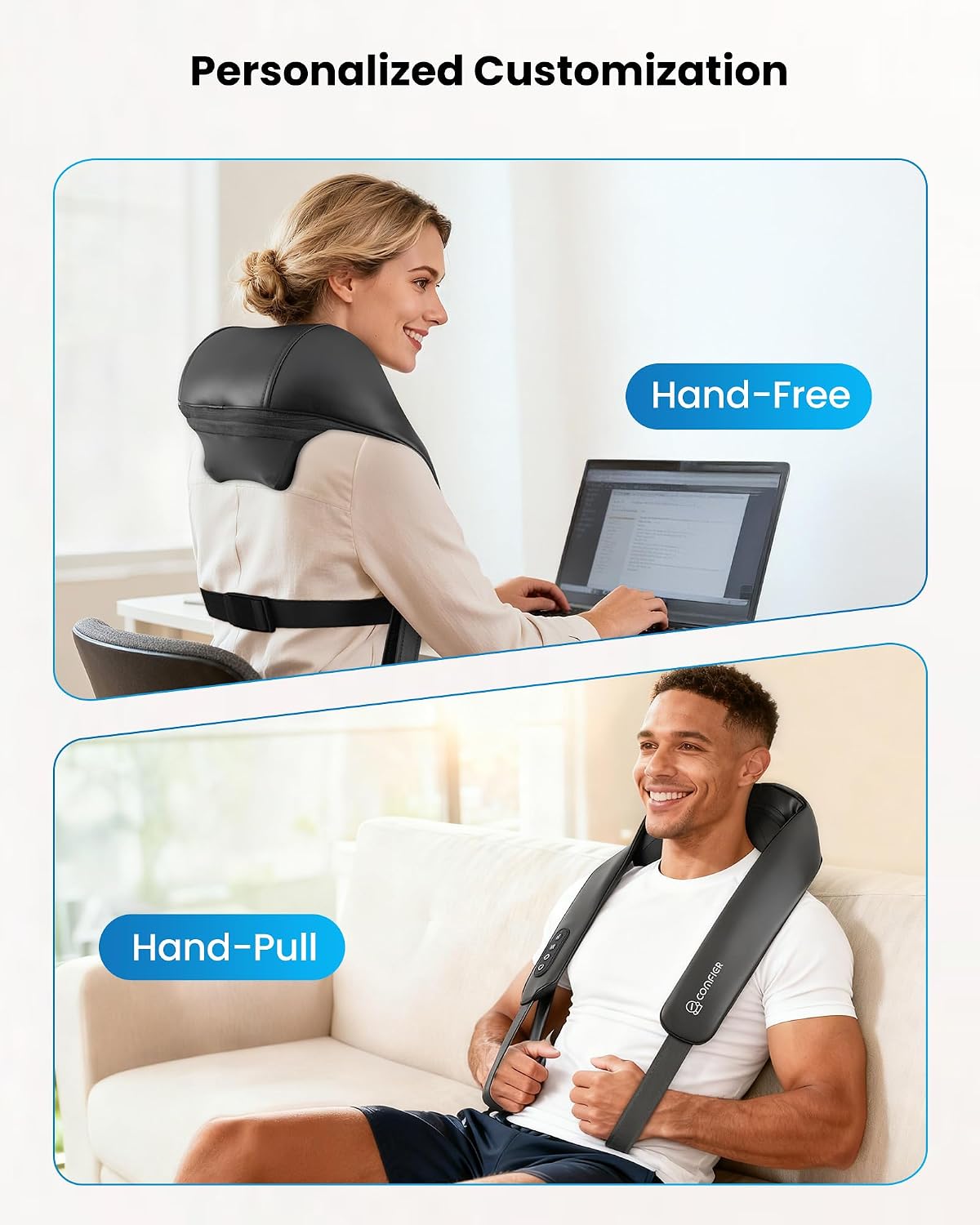 COMFIER Shiatsu Neck and Shoulder Massager with Heat,White Elephant Gifts for Adults,4D Deep Kneading Massage Pillow with Heat, Back Massager, Pillow Massage,Jet Black