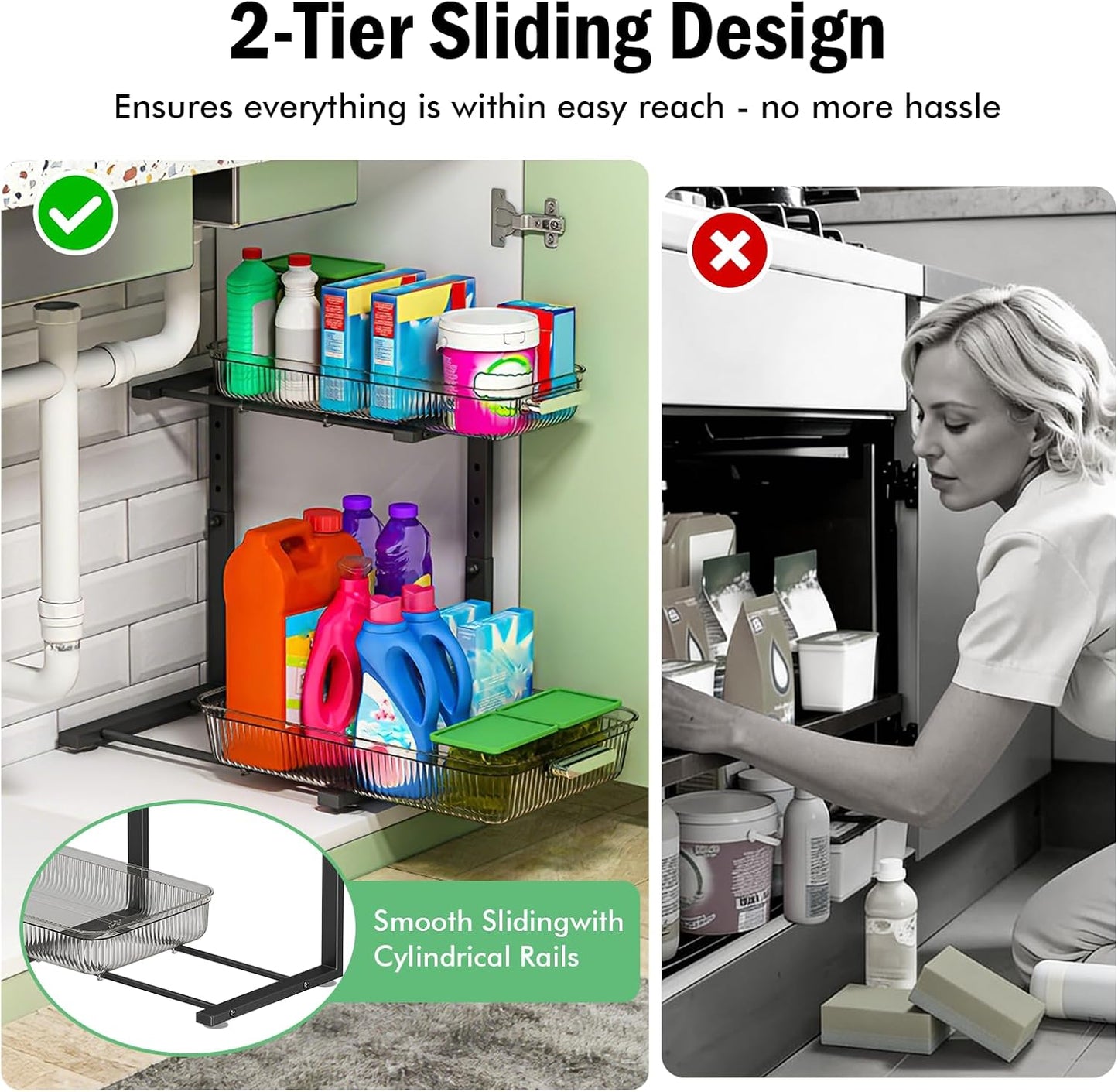 ARSTPEOE Under Sink Organizer - 2 Pack Multi-Purpose Pull-Out Storage Shelf | Slide out Pull out Cabinet Organizer Shelf, Storage for Kitchen Bathroom