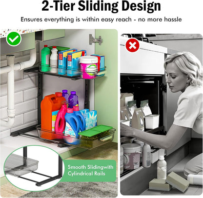 ARSTPEOE Under Sink Organizer - 2 Pack Multi-Purpose Pull-Out Storage Shelf | Slide out Pull out Cabinet Organizer Shelf, Storage for Kitchen Bathroom