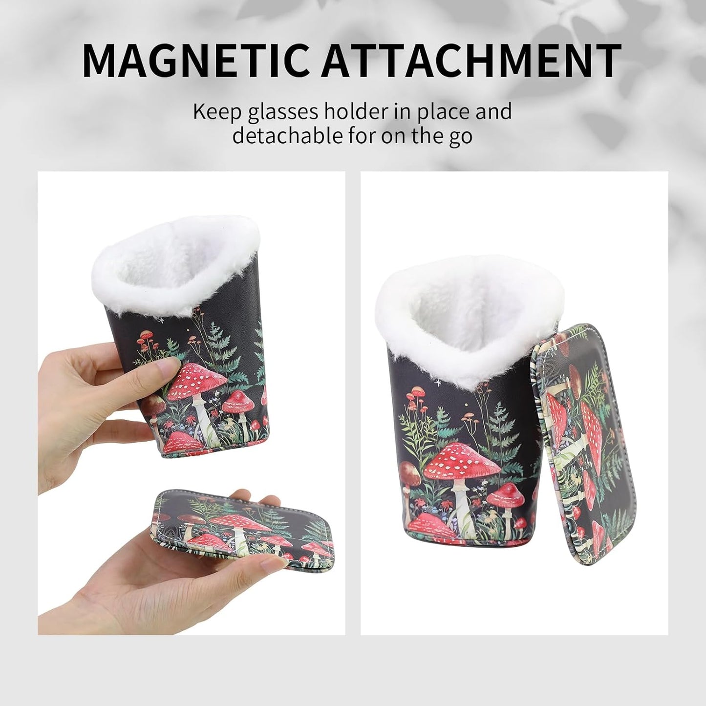 Plush Lined Eyeglasses Holder, Cute Magnetic PU Leather Glasses Stand Case for Women Men Kids