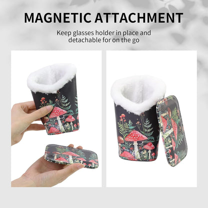 Plush Lined Eyeglasses Holder, Cute Magnetic PU Leather Glasses Stand Case for Women Men Kids