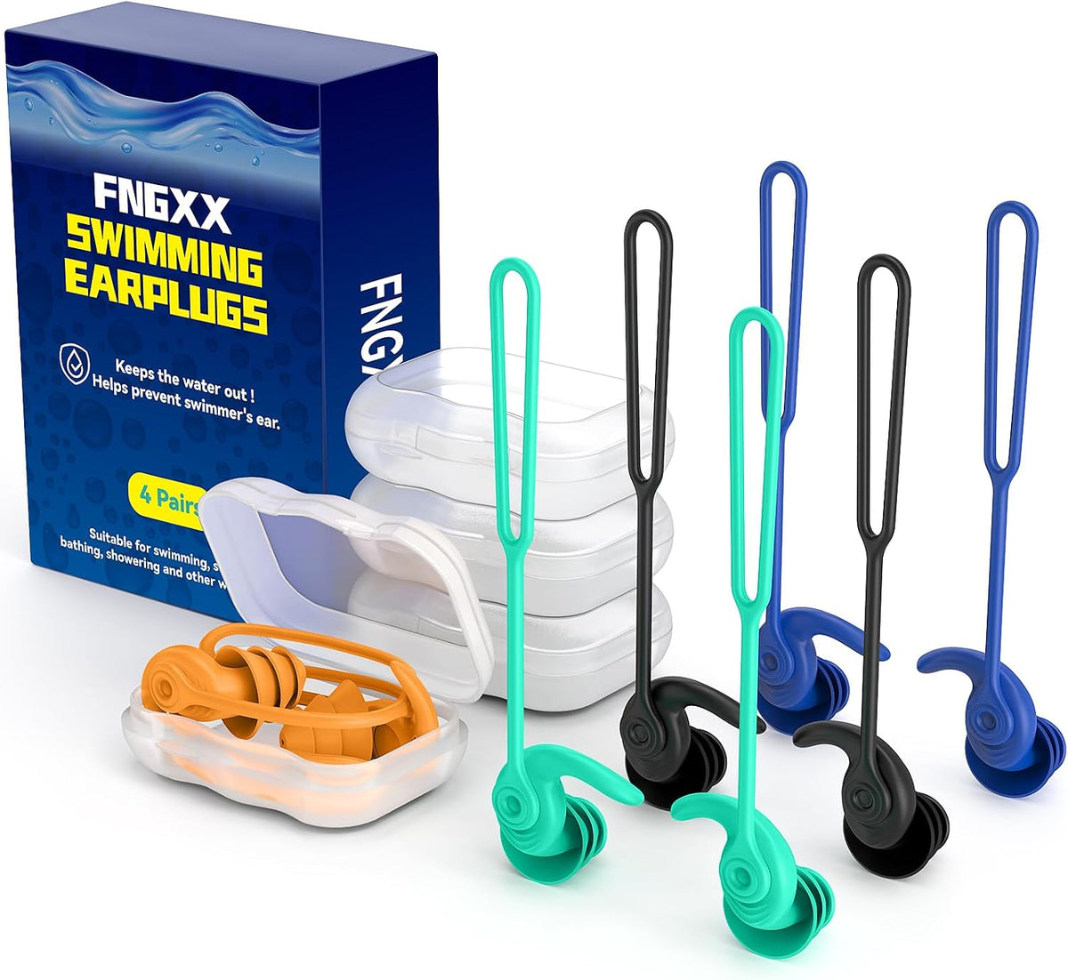 Swimming Ear Plugs for Adults,3 Pairs Waterproof Reusable Silicone Swim Earplugs for Swimming Surfing Snorkeling Showering and Water Pool,Beach,Ocean (Adults & Teens 14+)