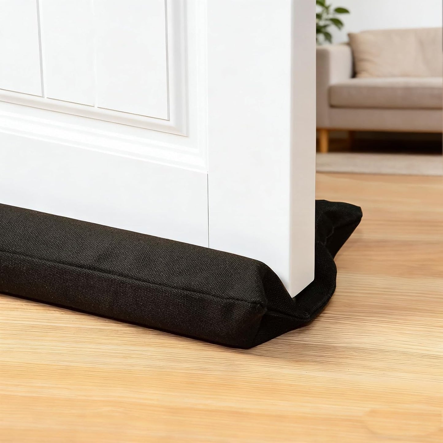 Under Door Draft Stopper 30-38" Adjustable Wind Stopper for Door & Window, Foam Door Sweep Air & Noise Blocker for Bottom of Doors Double Side Seal - Black