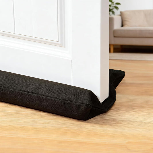 Under Door Draft Stopper 30-38" Adjustable Wind Stopper for Door & Window, Foam Door Sweep Air & Noise Blocker for Bottom of Doors Double Side Seal - Black