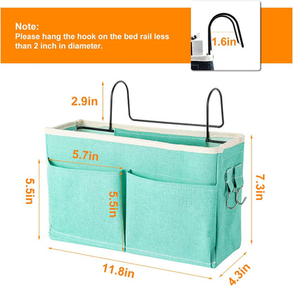 Surblue Bedside Caddy Bedside Storage Bag Hanging Organizer for Bunk, Hospital Beds, Dorm Rooms Bed Rails Camp 4 Pockets and 2 Hooks (Skyblue)