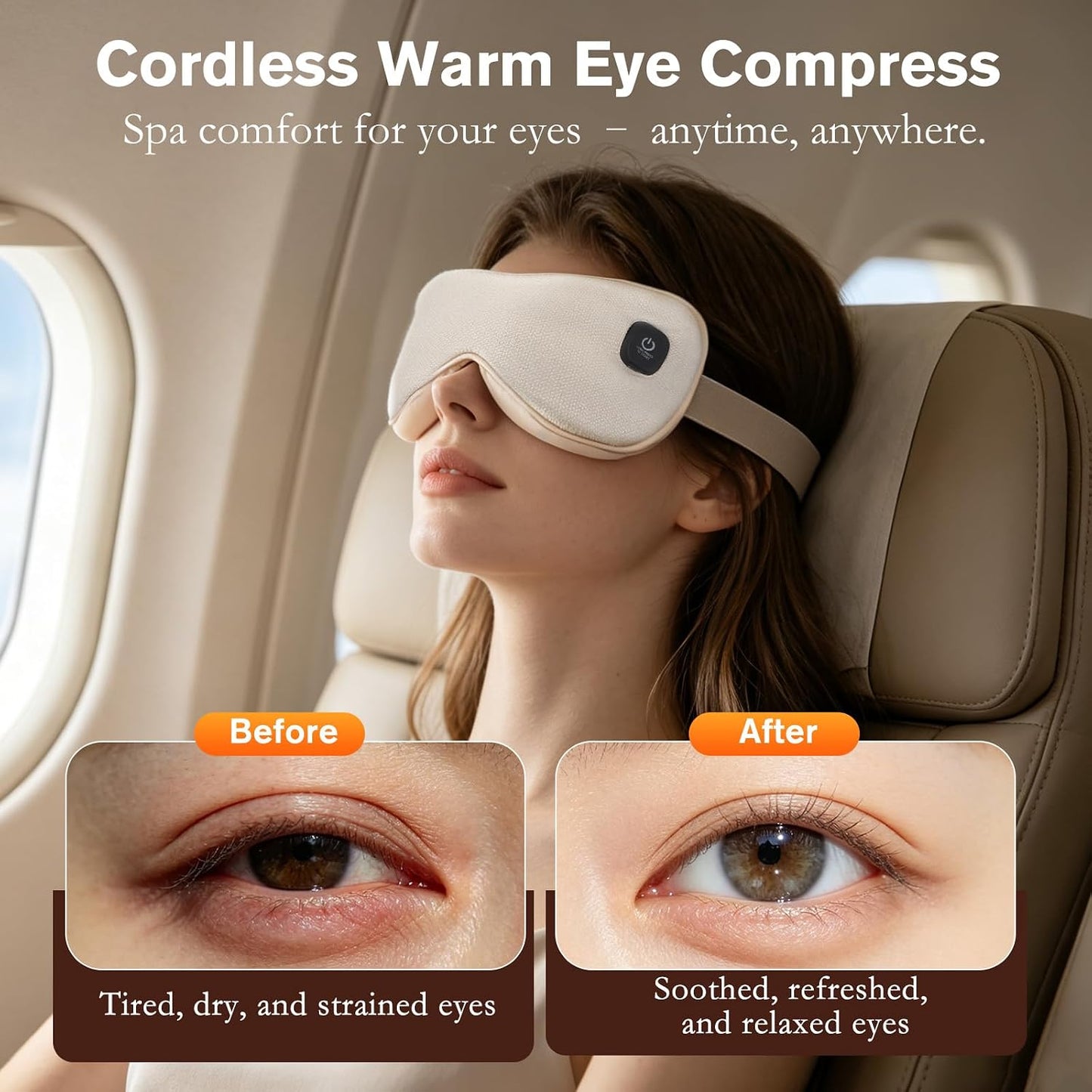 WIOR Heated Eye Mask, 1500mAh Rechargeable Warm Eye Compress for Dry Eyes | Cordless Eye Heating Pad with 3 Heat Levels, 20-Mins Auto Timer & Washable Cover for Sleeping, Travel, Eye Strain Relief