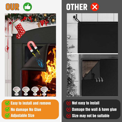 CADARA Magnetic Fireplace Draft Cover, Fireplace Blocker Blanket Stops Heat Loss, Adjustable Fire Place Draft Stopper Save Energy for Indoor Iron Frame 39" W x 32" H