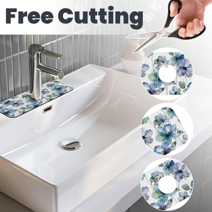Abstract Flower Blooming Floral Watercolor Kitchen Sink Splash Guard Faucet Mat Super Absorbent Fast Drying Mat Sink Gadgets-Fast Drying Pad Sink Mat For Kitchen Bathroom (15" X 5.5" )