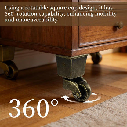 Semetall 4PCS Swivel Caster Wheels Square Cup Furniture Castors (Bronze) | 150kg Load Capacity, with Screws for Piano Feet, Sofa, Table, 1.02 Inch (26mm) Wheels