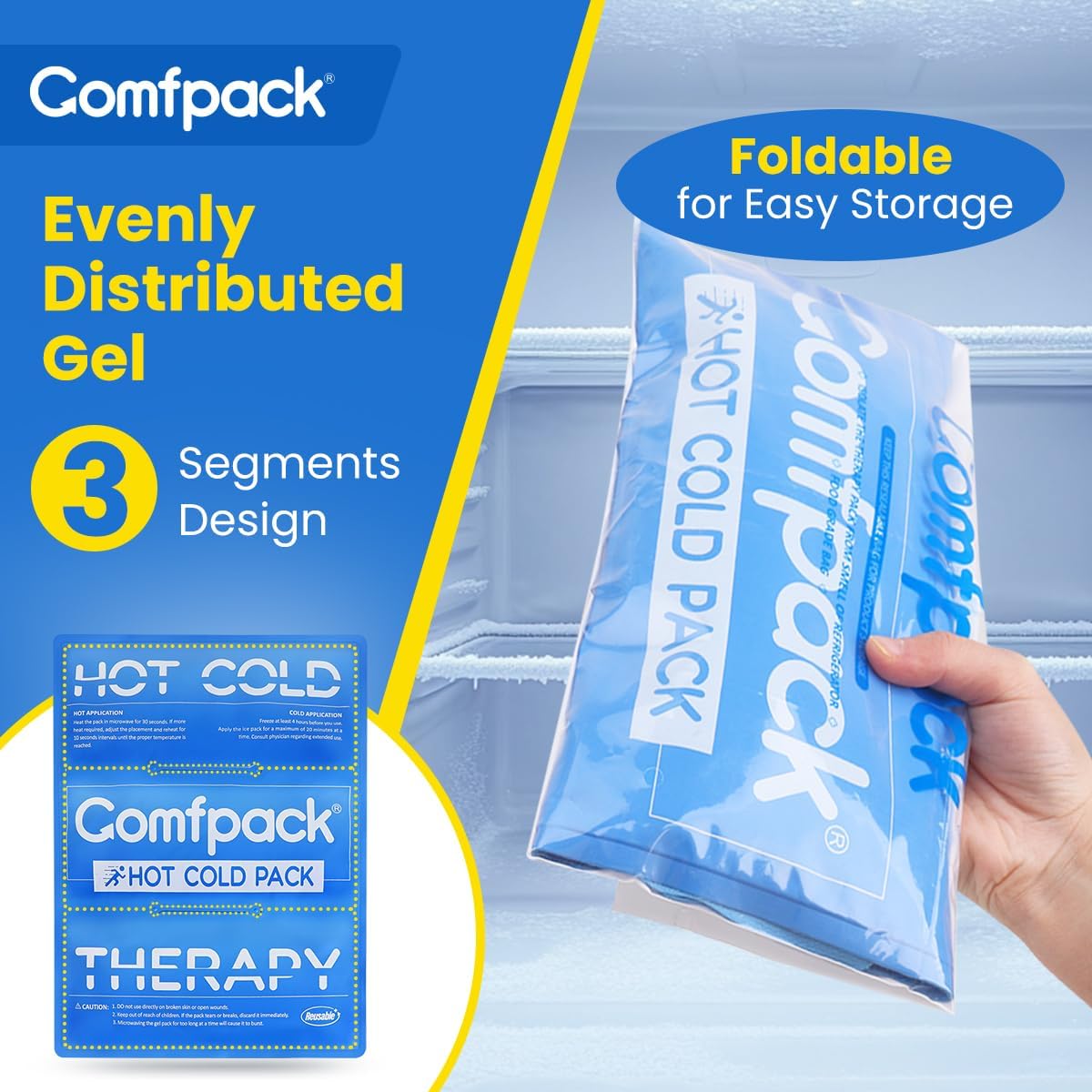 Comfpack Soft Ice Packs for Injuries Reusable, Double Side Hot Cold Therapy