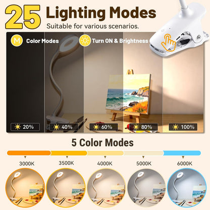 Clip on Reading Light for Bed Headboard, 5 Colors & 5 Brightness, Black