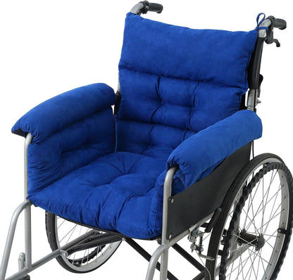 Wheelchair Seat Cushion with Integrated 11 Inch Short Armrest Pads, Comfort & Pressure Relief, All-in-One Support Coccyx & Back Insert (Black)