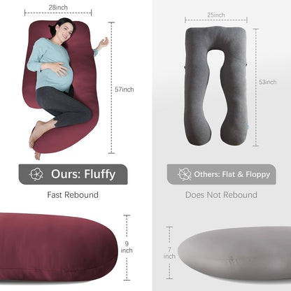 MOON PARK Pregnancy Pillows for Sleeping - 57 Inch U Shaped Full Body Maternity Pillow with Removable Cover - Support for Back, Legs, Belly, Hips - Pregnancy Pillow for Women - Grey