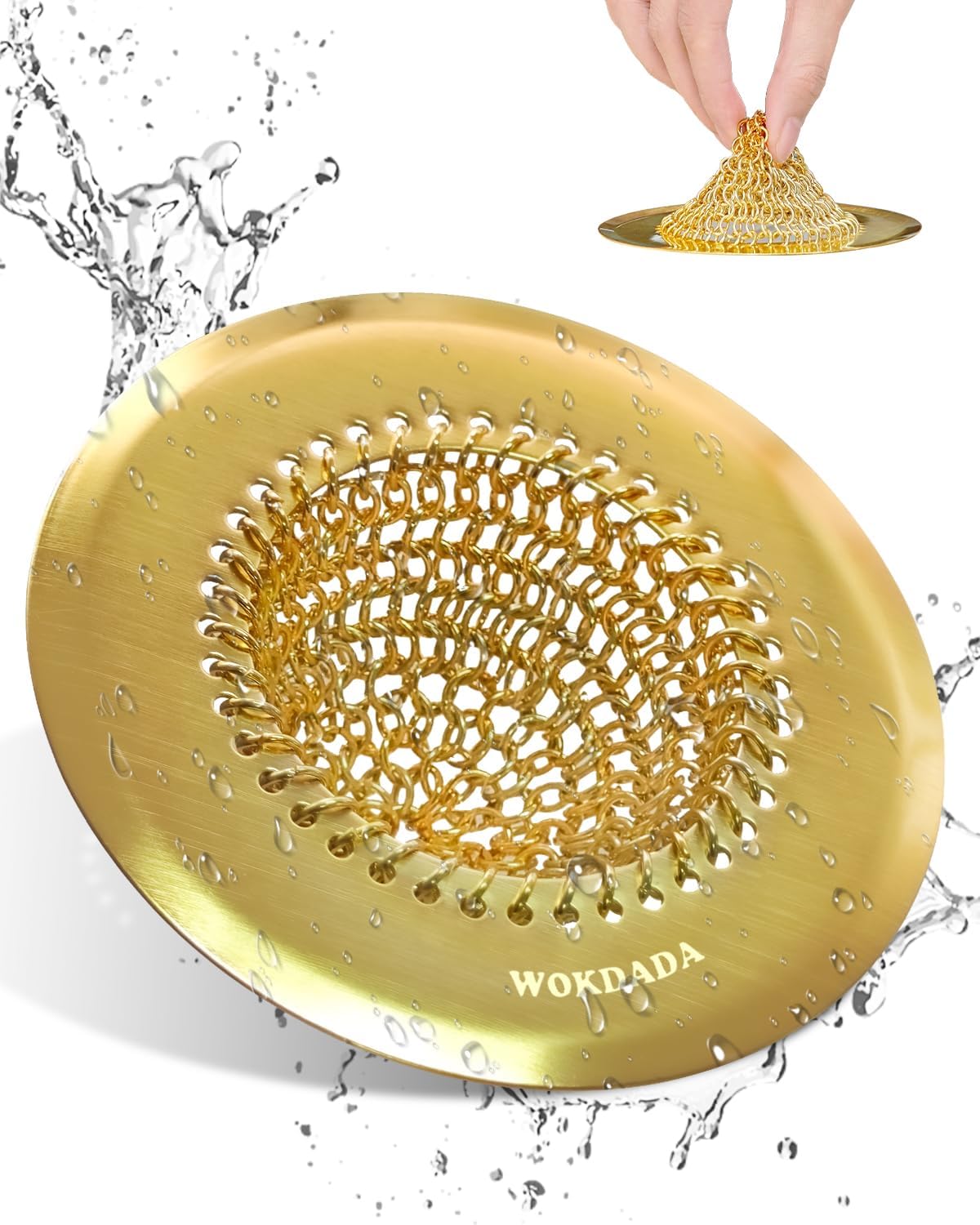 Kitchen Sink Drain Strainer,Patented Reversible Chain Mesh Basket Anti-Clog | Revolutionary Sink Strainer，Easy Clean，Fast Drainage，304 Stainless Steel Rust-Proof，4.4" Large Capacity Food Catcher，Handmade