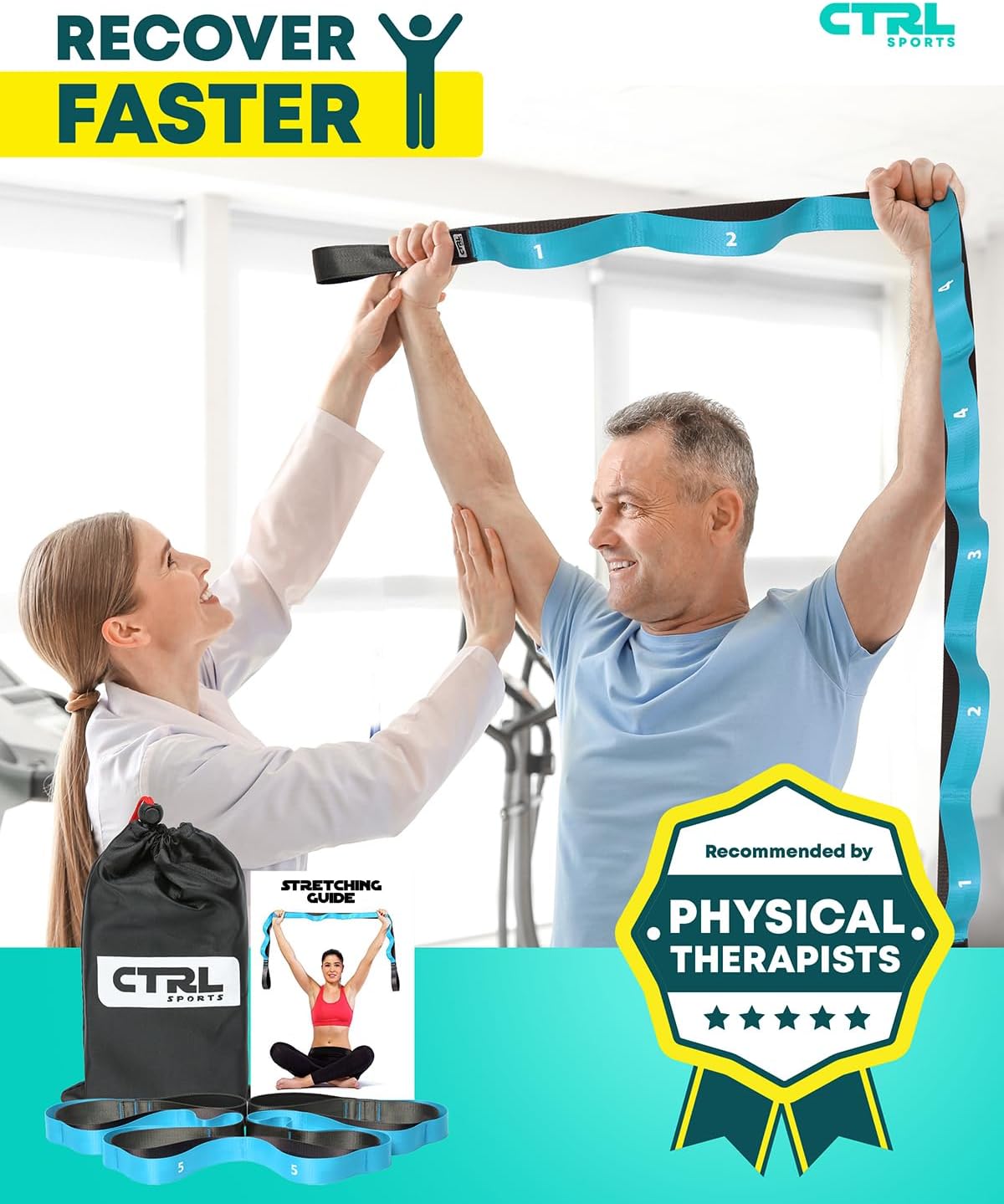 Stretching Strap with Loops - Non Elastic Yoga Strap for Physical Therapy | Video Exercises Included - Stretch bands for Stretching Equipment and Flexibility - Fascia, Hamstring & Leg Stretcher Belt