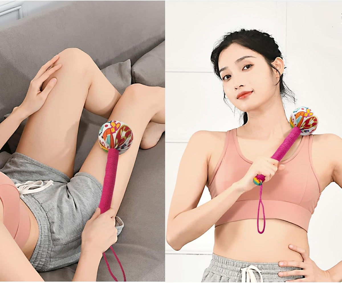 2PCS Herbal Wormwood Lymphatic Drainage Anti Slip Manual Massage Hammer Longer Handle Back Massager for Shoulder, Neck & Muscle Pain Relief (Rose Red/Dark Blue)
