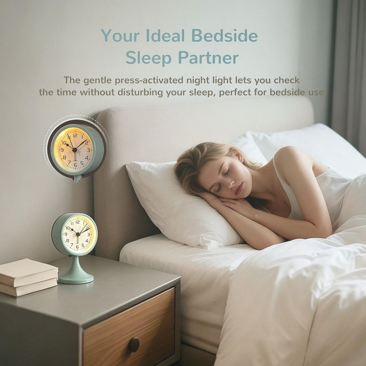 Alarm Clock, Metal 3 inch Silent Non Ticking Small Clock with Night Light, Battery Operated, Desk Analog Clock for Bedrooms Decoration, Old Fashioned Style Clock for Bedside, Adult, Gift