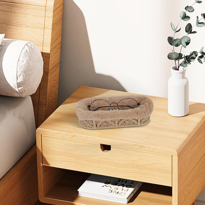 Glasses Holder, Anti-scratch Plush Lined Eyeglass Holder Stand | Oval Eye-glasses Storage Organizer Case for Nightstand, Office Desk, Bedside Table, Beige