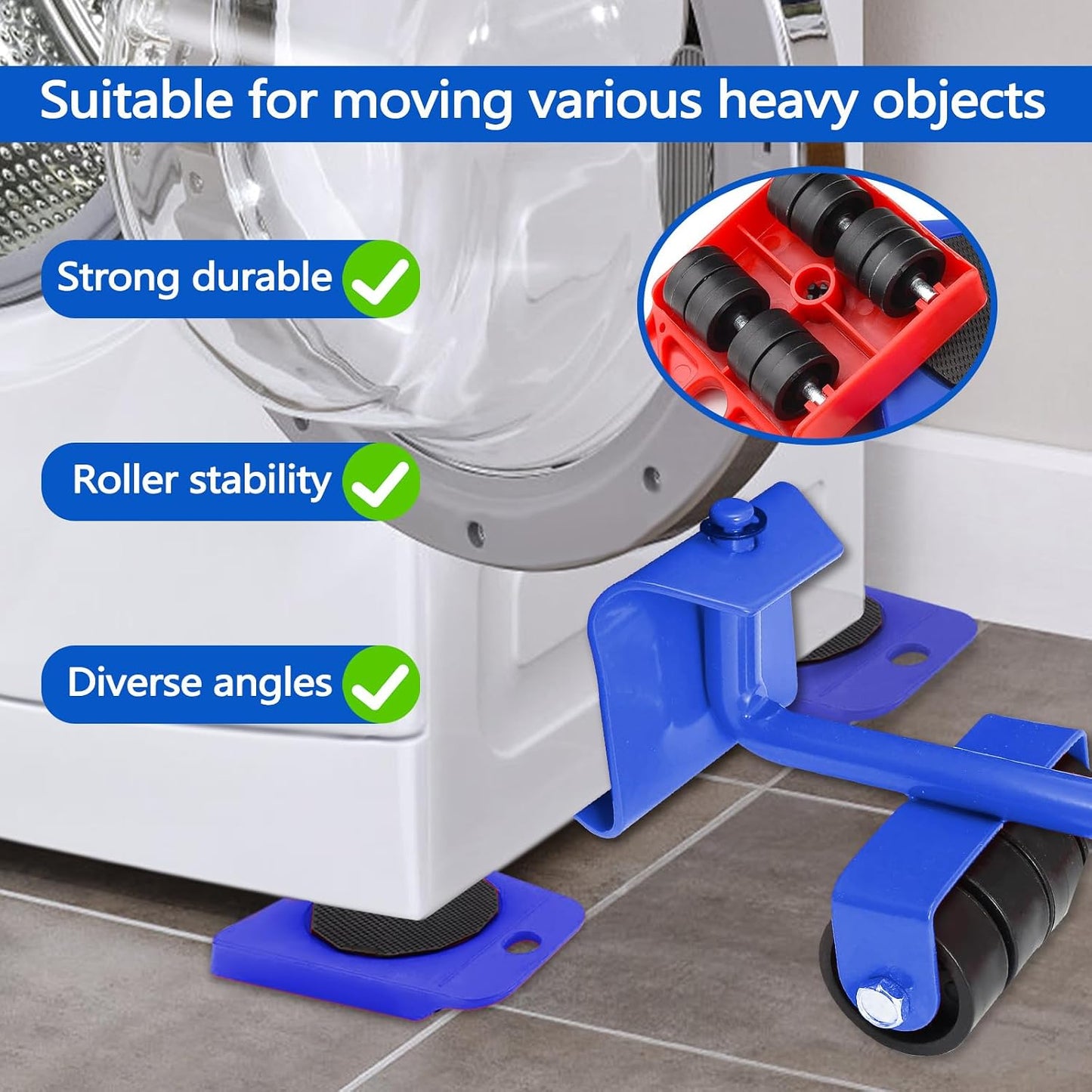 Huakaile Heavy Duty Furniture Lift Mover Tool Set, 1322 Lbs Load Capacity Furniture Lifter with Wheels Pallet, Adjustable Appliance Rollers Dolly for Table Refrigerator Floors Cabinet (Blue)
