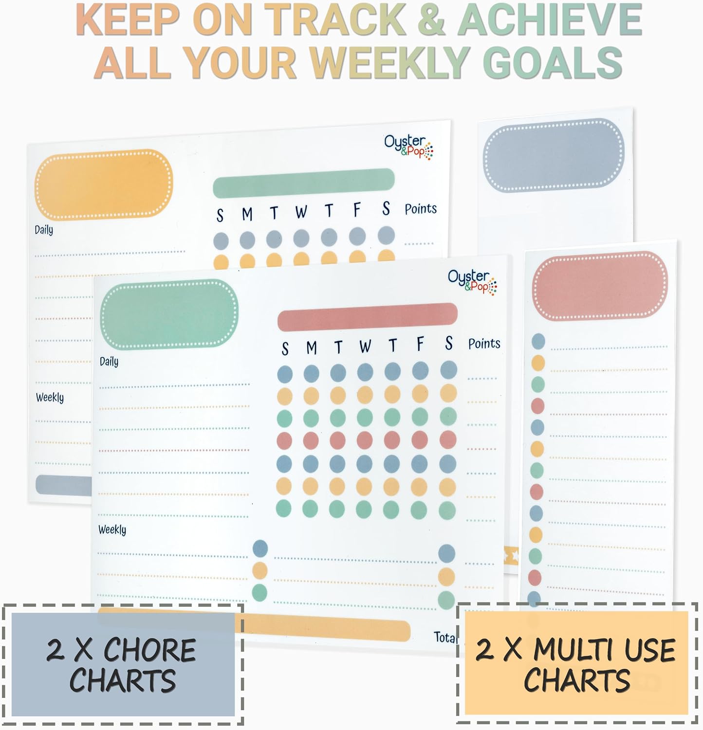 Oyster&Pop Black Chore Charts for Multiple Kids - 3 Pack Magnetic Dry Erase | Build responsibility, independence and routines - give kids and teens their own black magnetic board and weekly rewards